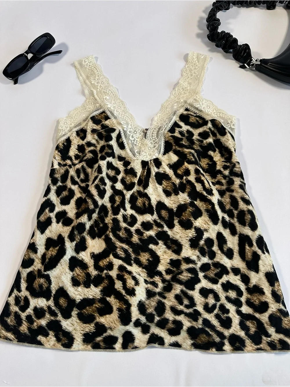 Leopard Print Lace-Trim Camisole in Beige/Black